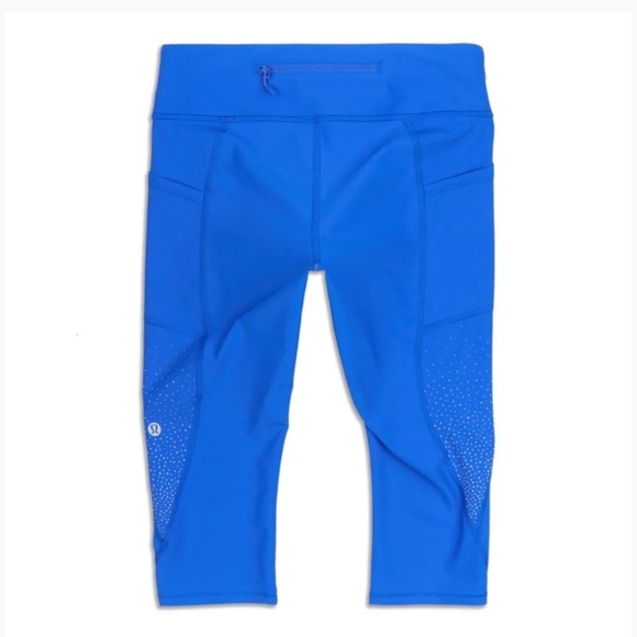 Lululemon Tight Stuff Crop Leggings Reflective with Side Pockets Cerulean Blue - Picture 2 of 12